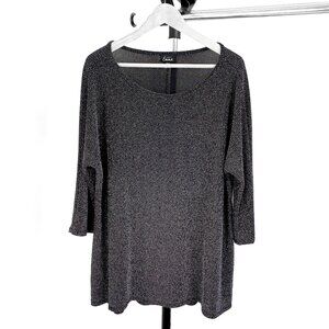 Simply Emma Women's Black Sequin Blouse - Round Neck, Quarter Sleeve, Size 3X